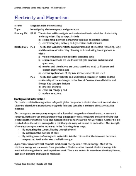 Electricity and Magnetism Lesson Plan