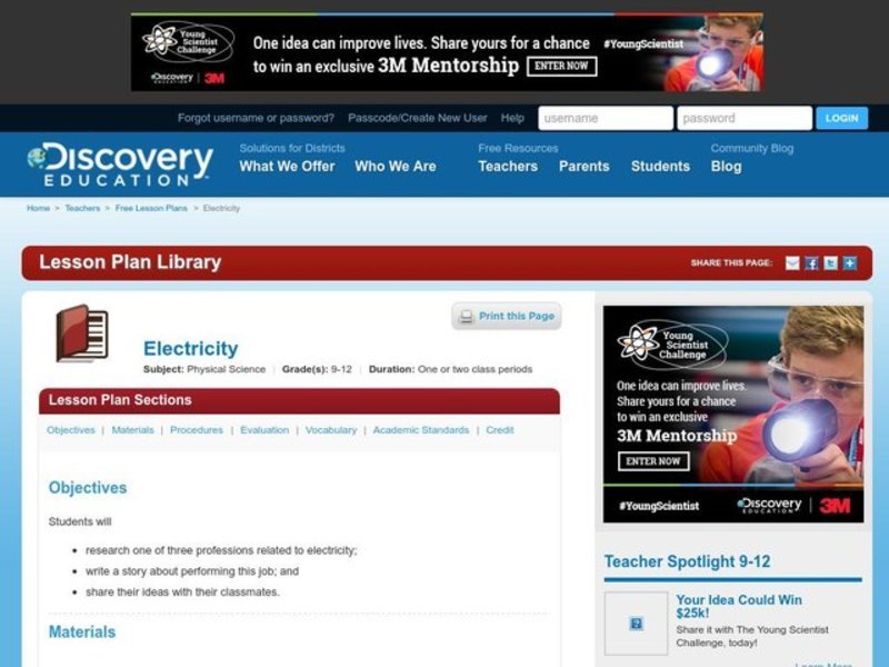 Electricity Lesson Plan