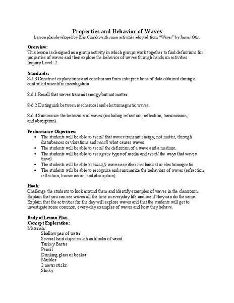 Properties and Behavior of Waves Lesson Plan
