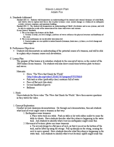 Waves Lesson Plan Lesson Plan