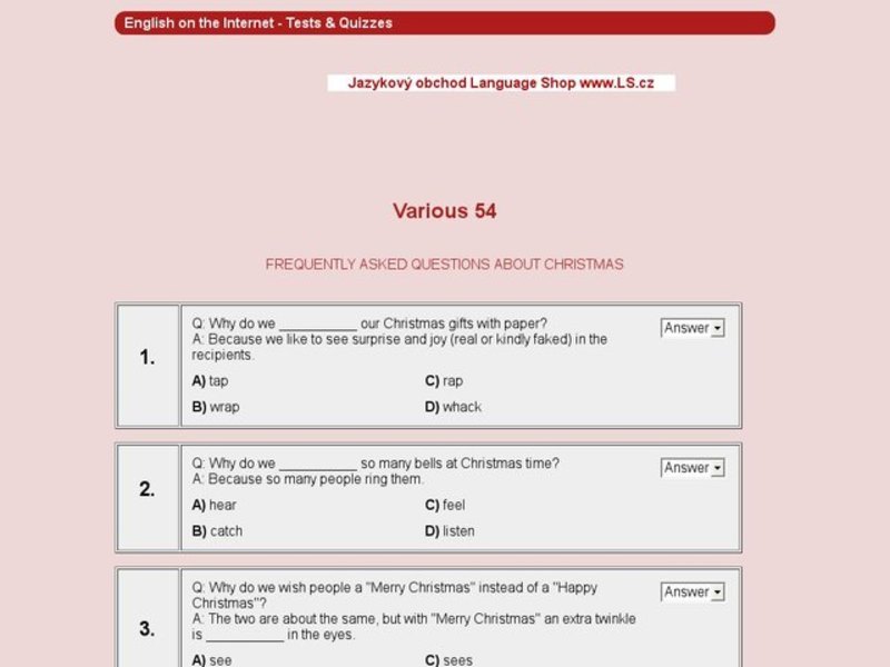 Fill-In Sentences About Christmas--Various 54 Interactive