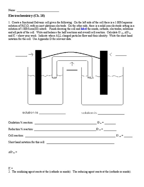 Electrochemistry Worksheet