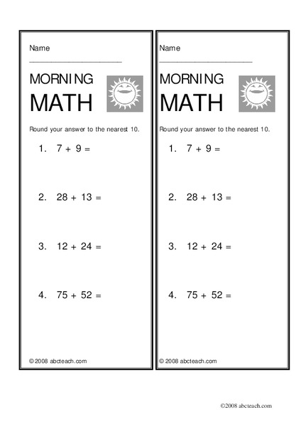 Morning Math: rounding Worksheet