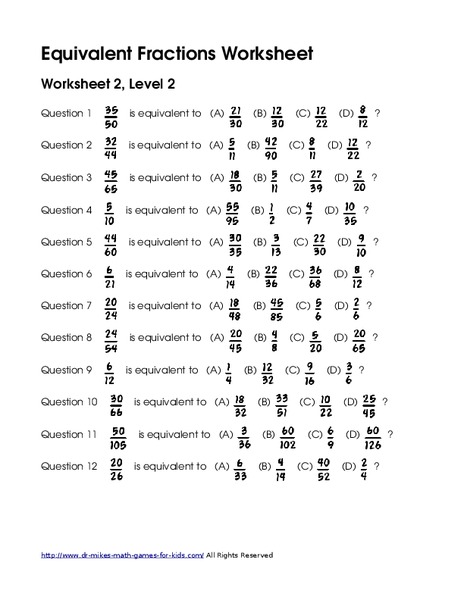 Equivalent Fractions #7 Worksheet