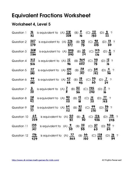 Equivalent Fractions #8 Worksheet