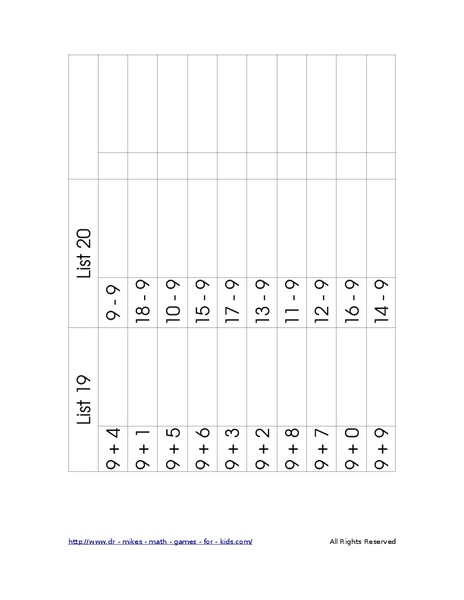 Addition and Subtraction: numbers to 20 Worksheet