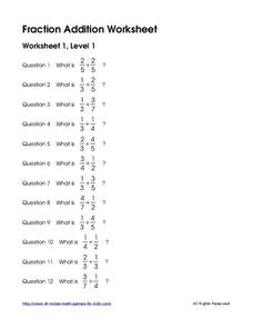 Fraction Addition Worksheet: L1 Worksheet