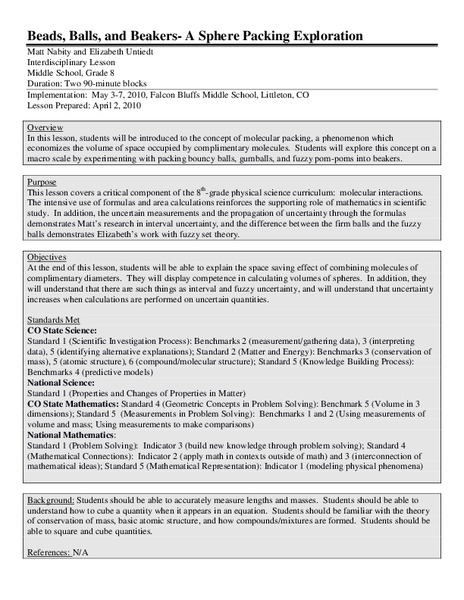 Beads, Balls, and Beakers Lesson Plan