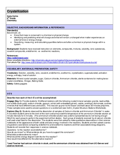 Crystallization Lesson Plan