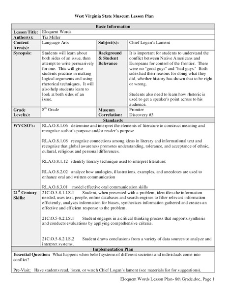 Eloquent Words Lesson Plan