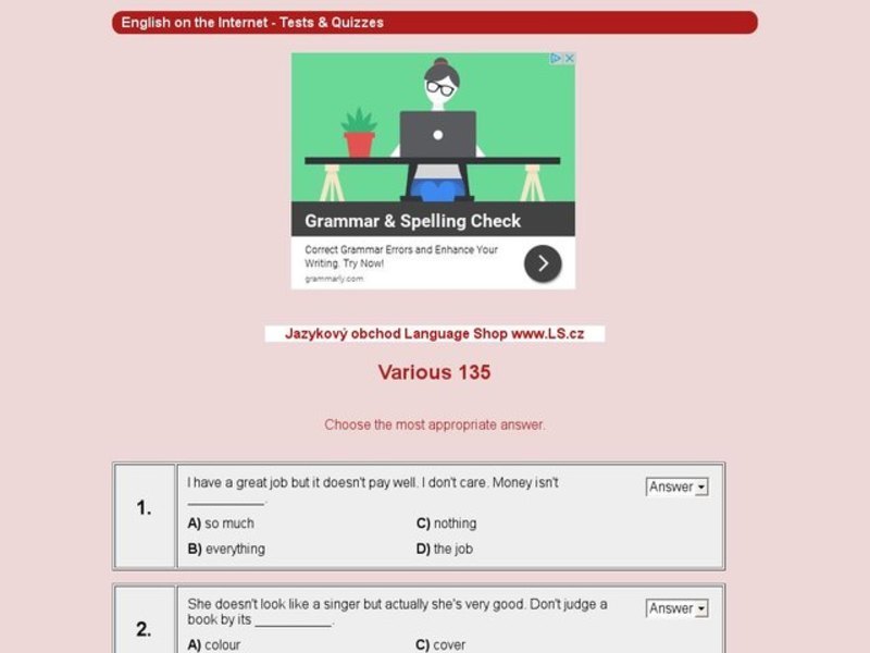 Various 135: Fill In Sentences Interactive