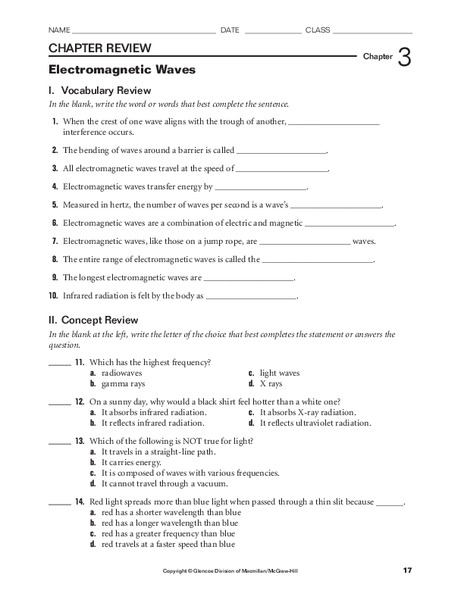 Electromagnetic Waves Worksheet