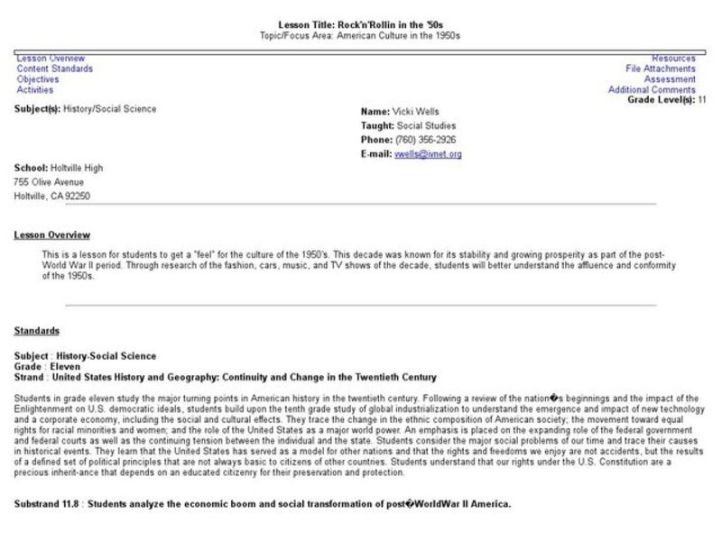 Rock n' Rollin in the '50s Lesson Plan