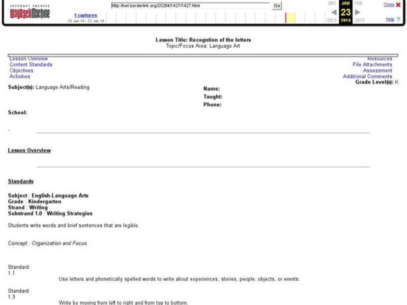 Recognition of the Letters Lesson Plan