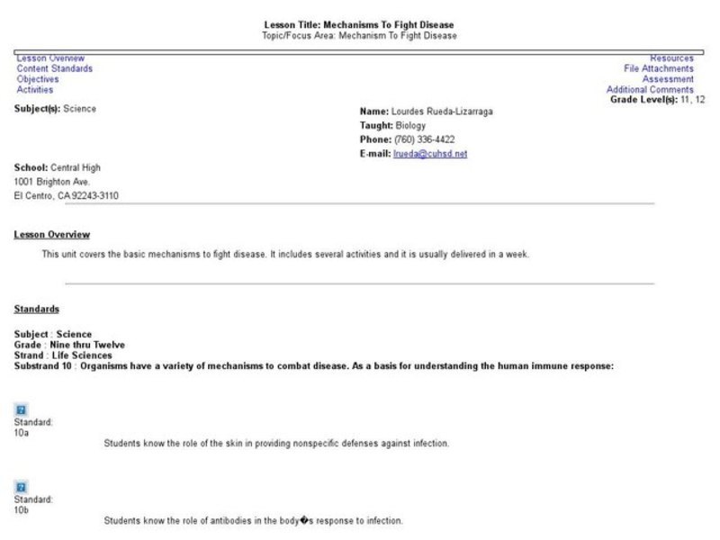 Mechanisms to Fight Disease Lesson Plan