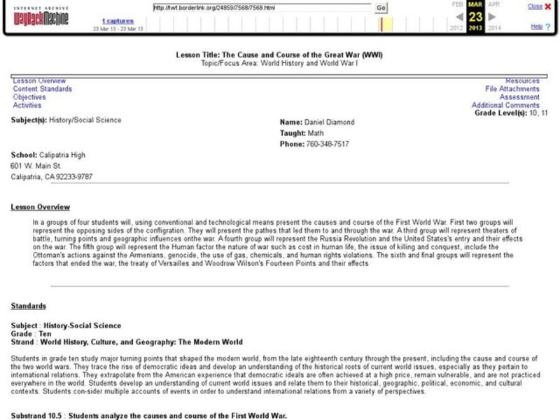 The Cause and Course of the Great War Lesson Plan