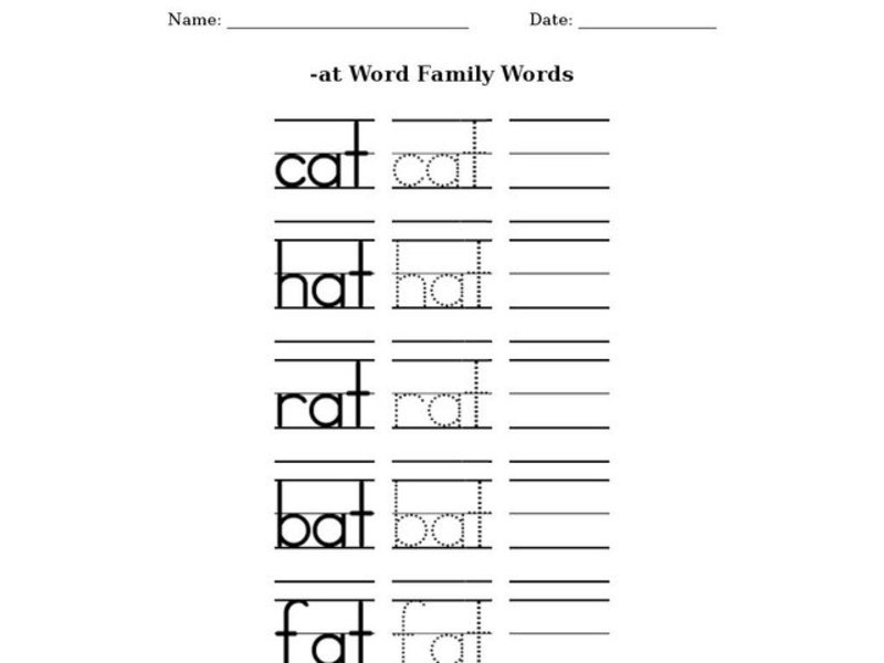 "-at" Word Family Words Worksheet