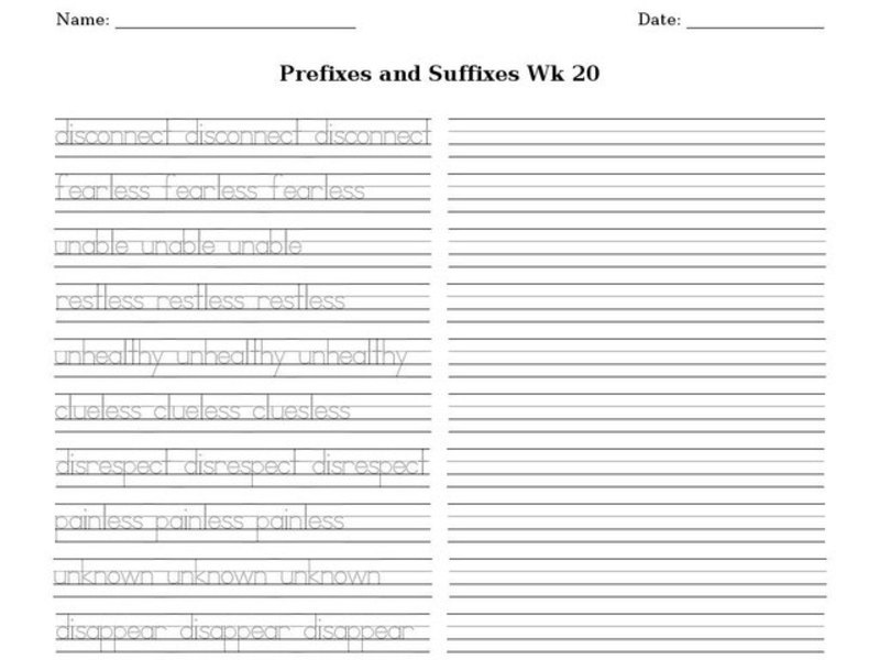 Prefixes and Suffixes Week 20 Worksheet