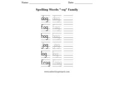 Spelling Words with -og Word Family Worksheet