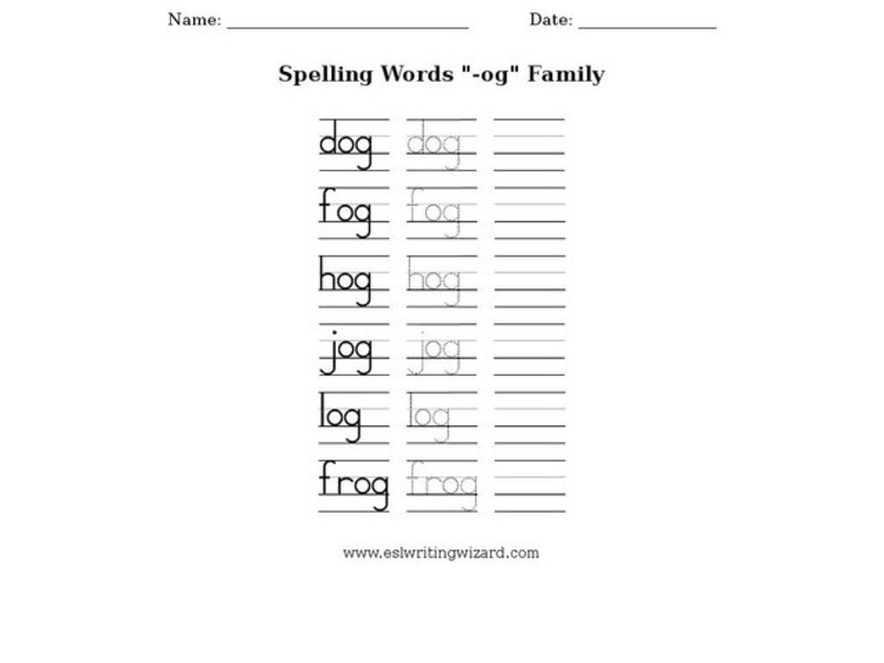 Spelling Words with -og Word Family Worksheet