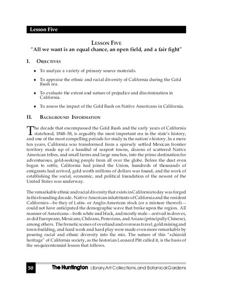 "All We Want Is an Equal Chance, an Open Field, and a Fair Fight" Lesson Plan