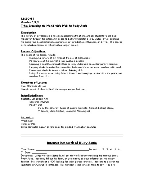 Searching the World Wide Web for Rudy Autio Lesson Plan