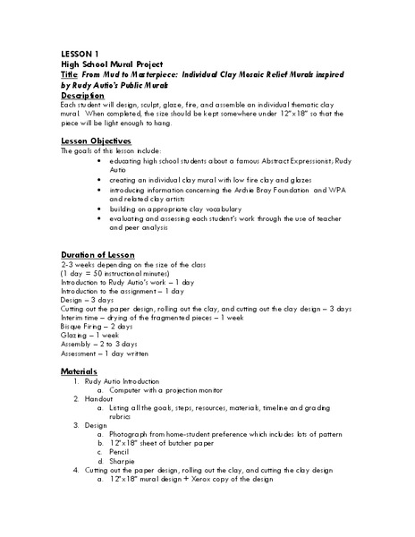 From Mud to Masterpiece: Individual Clay Mosaic Relief Murals Inspired by Rudy Autio's Public Murals Lesson Plan