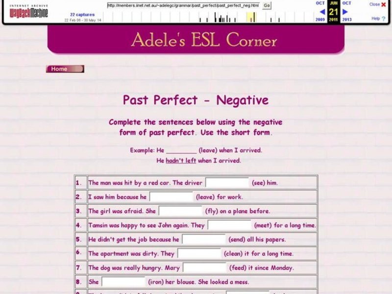 Adele's ESL Corner: Past Perfect-Negative Interactive