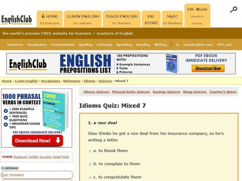Idioms Quiz:  Mixed 7 Interactive