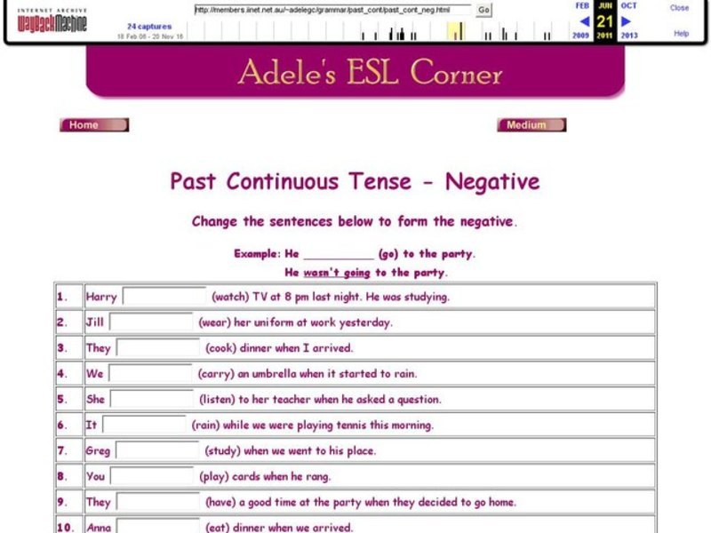 Past Continuous Tense - Negative Interactive