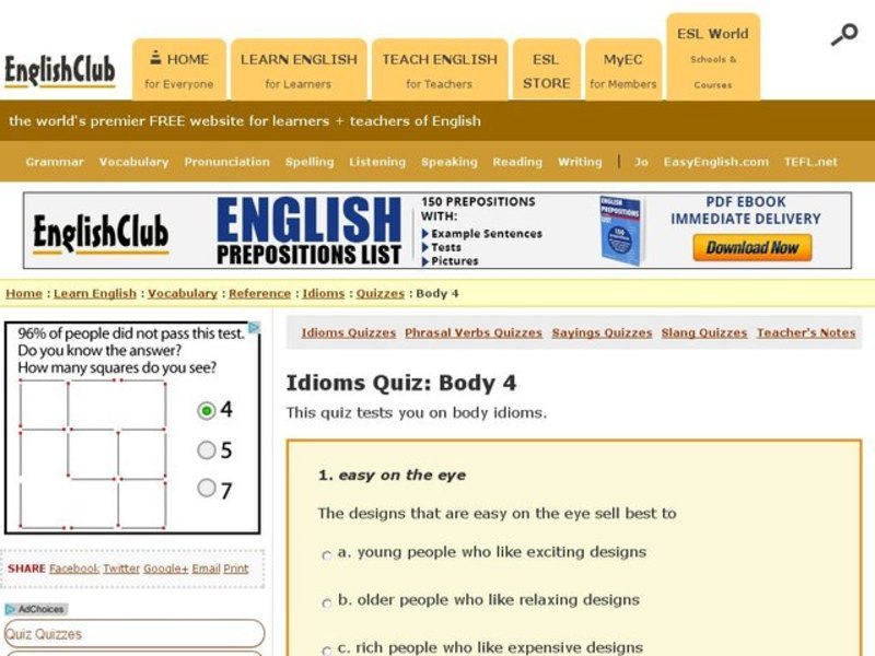 Idioms Quiz:   Body 4 Interactive