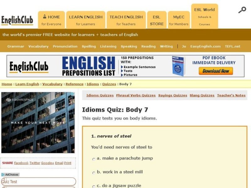 Idioms Quiz: Body 7 Interactive