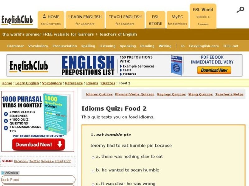 Idioms Quiz: Food 2 Interactive