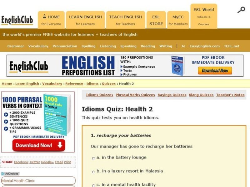Idioms Quiz: Health 2 Interactive