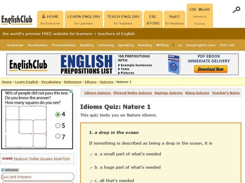 Idioms Quiz:  nature Interactive