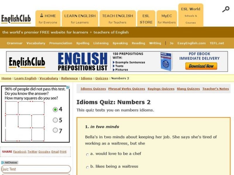 Idioms Quiz: Numbers 2 Interactive