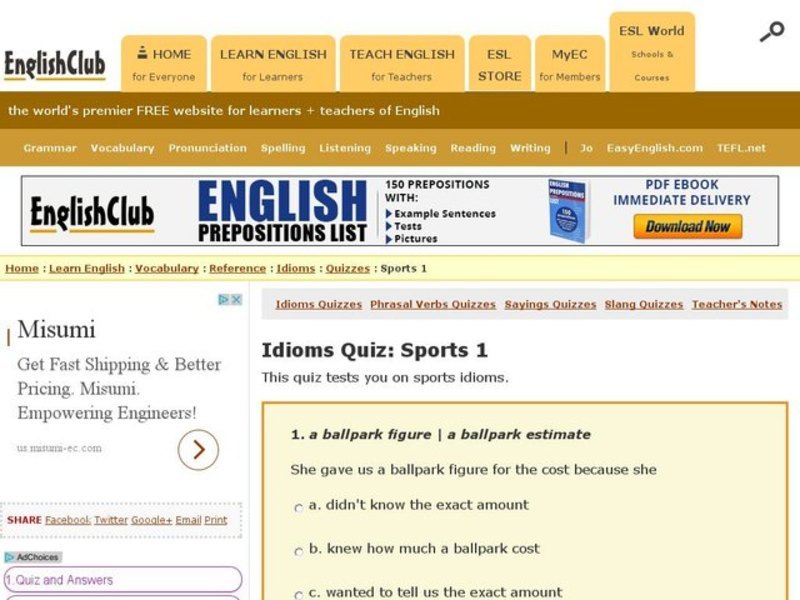 Idioms Quiz: Sports 1 Interactive