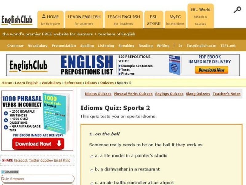 Idioms Quiz: Sports 2 Interactive