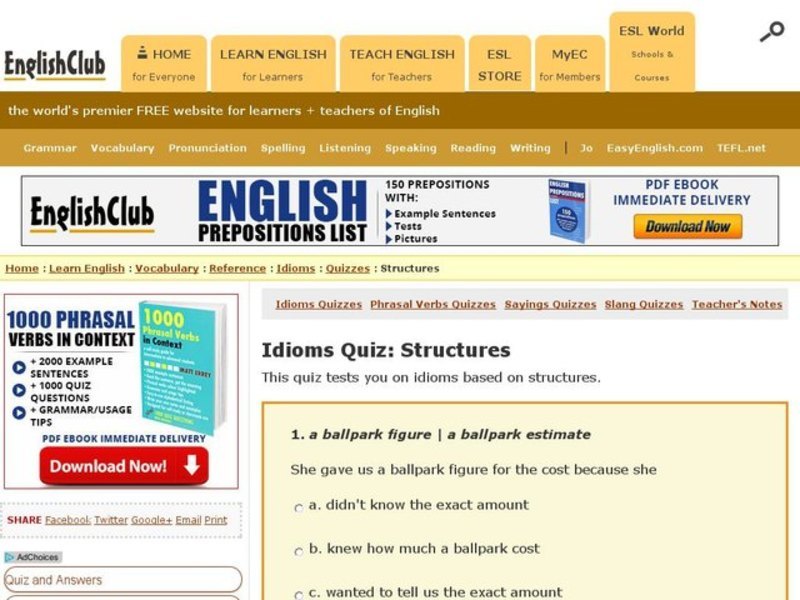 Idioms Quiz:  Structures Interactive