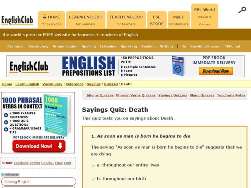 Sayings Quiz:  Death Interactive