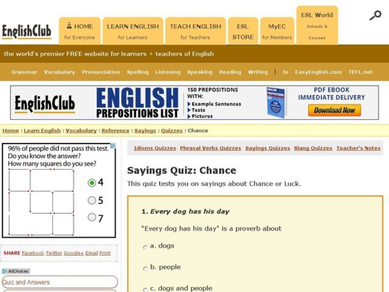 Sayings Quiz:  Chance Interactive