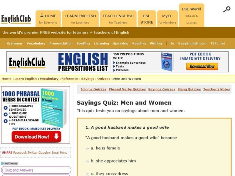 Sayings Quiz: Men and Women Interactive