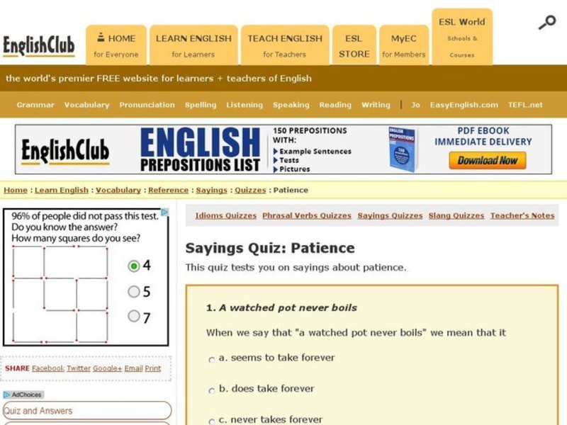 Sayings Quiz:  Patience Interactive