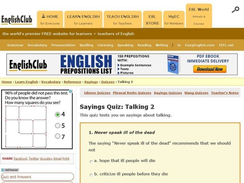 Sayings Quiz: Talking 2 Interactive