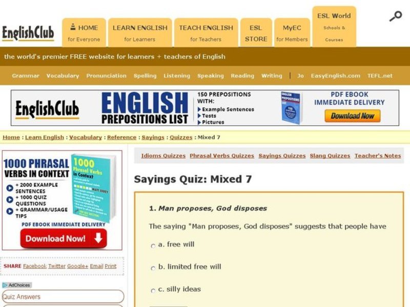 Sayings Quiz: Mixed 7 Worksheet