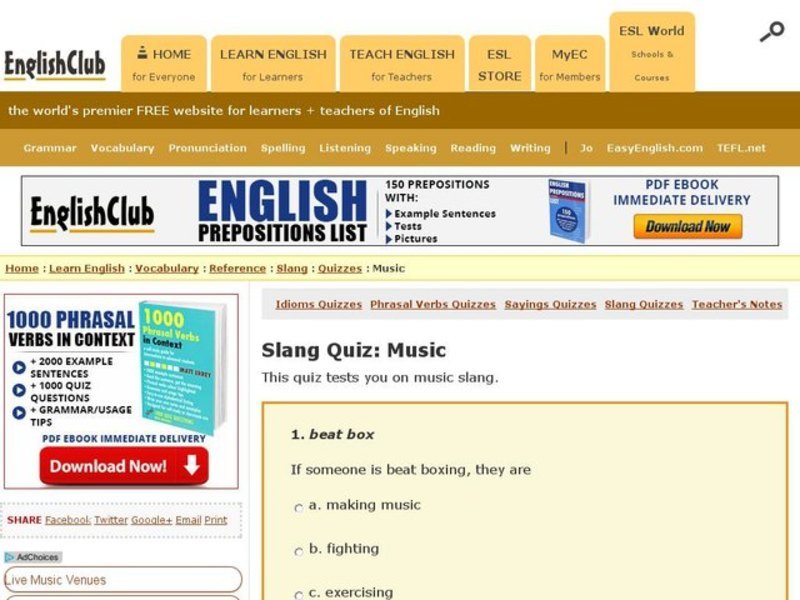 Slang Quiz: Music Interactive