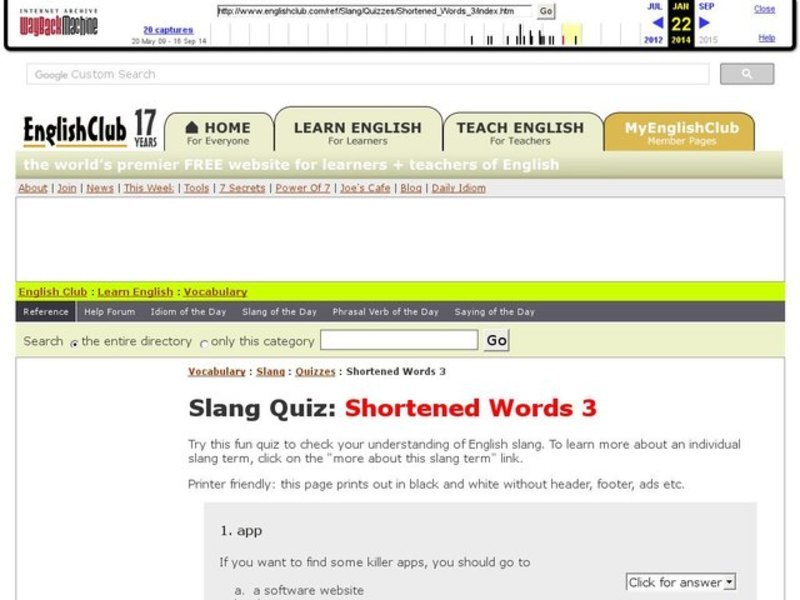Slang Quiz:  Shortened Words Interactive