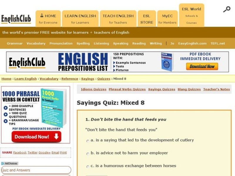 Sayings Quiz:  Mixed 8 Interactive