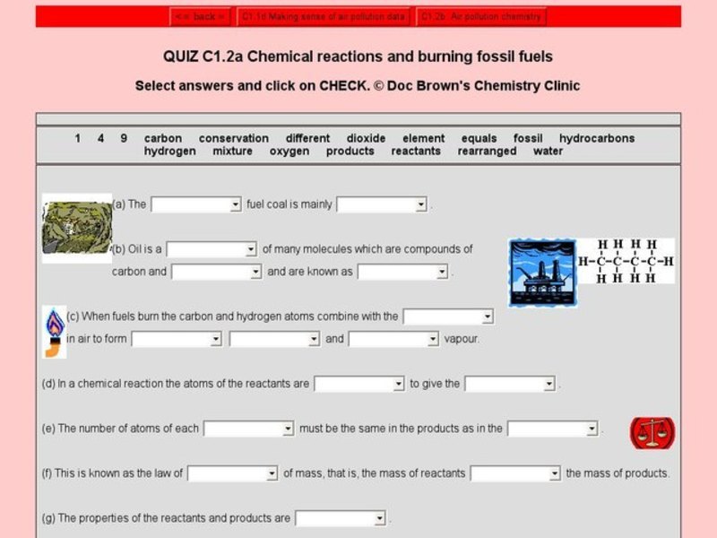 Chemical Reactions and Burning Fossil Fuels Worksheet