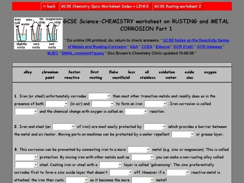 Rusting and Metal Corrosion Part 1 Worksheet